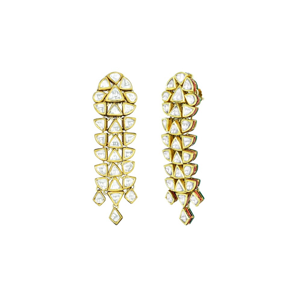 Tiered Polki Drop Earrings with Geometric Design